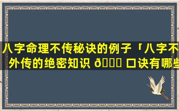 八字命理不传秘诀的例子「八字不外传的绝密知识 💐 口诀有哪些」